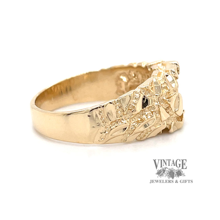 Cast nugget 14ky gold .16 carat diamond signet ring side