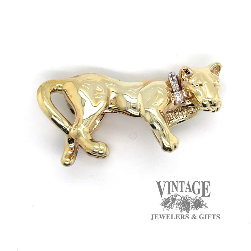 14 karat yellow gold and diamond panther slide necklace