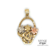 Multi-color flower basket 10ky gold charm