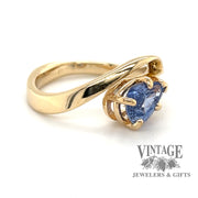 1.30ct Pear shape blue sapphire contemporary 14ky ring perspective