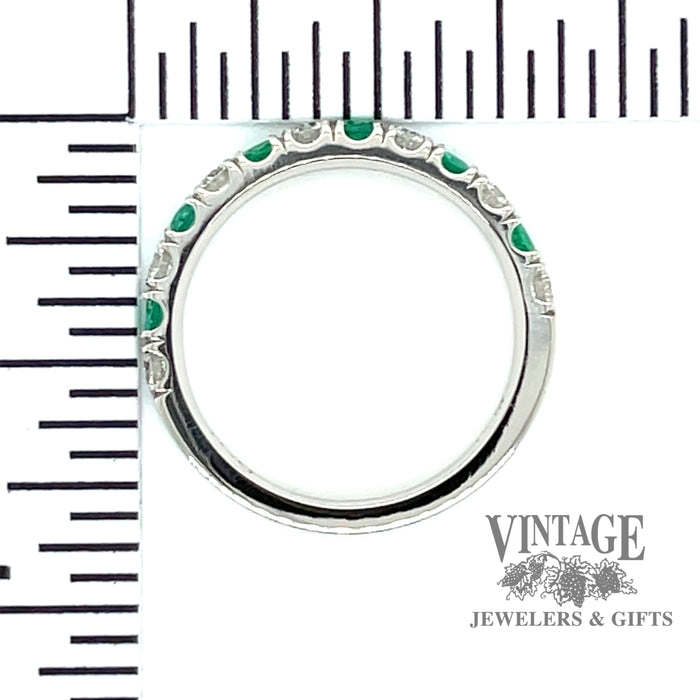 Emerald and diamond pave platinum ring scale