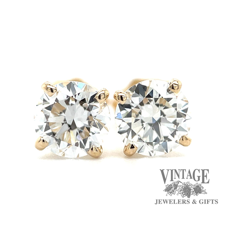 14 karat yellow gold 1.5 carat total weight lab grown round diamond pierced stud earrings