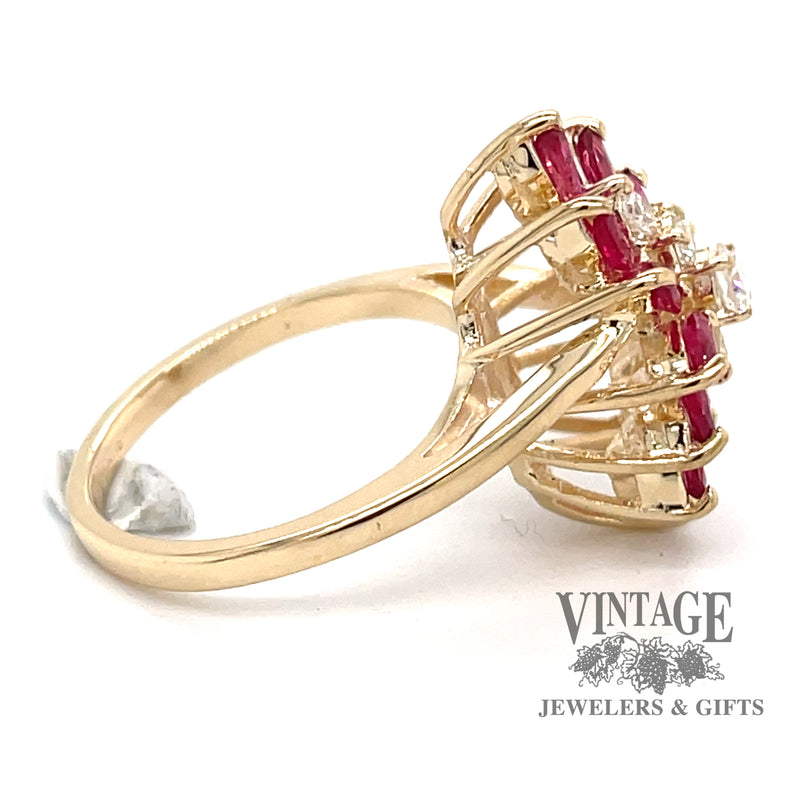 Ruby and diamond 14ky gold cocktail ring