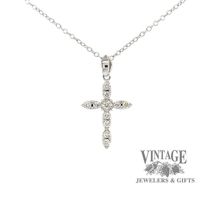 Marquise shaped diamond 14kw gold cross necklace