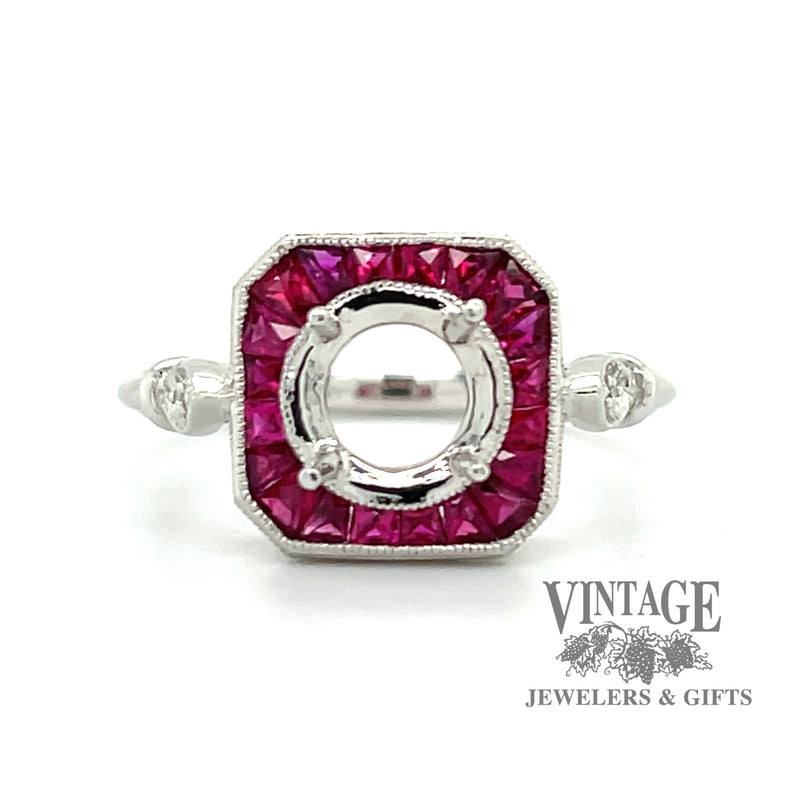 Platinum ruby and diamond ring mounting