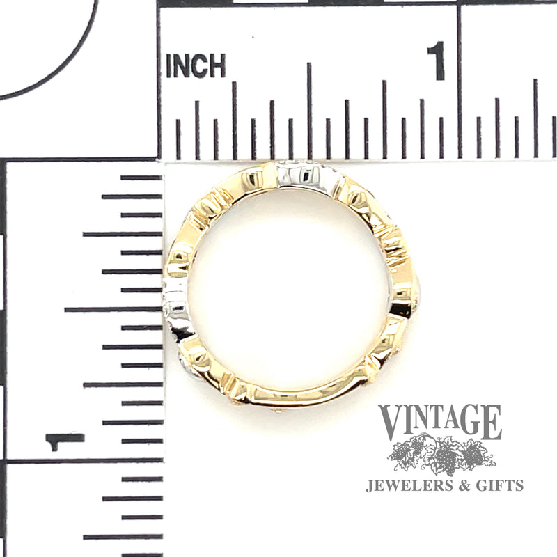 Garnet and diamond 14k two tone gold wave ring scale