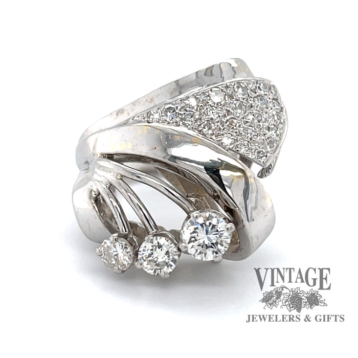 Vintage 14 karat white gold diamond cluster ring