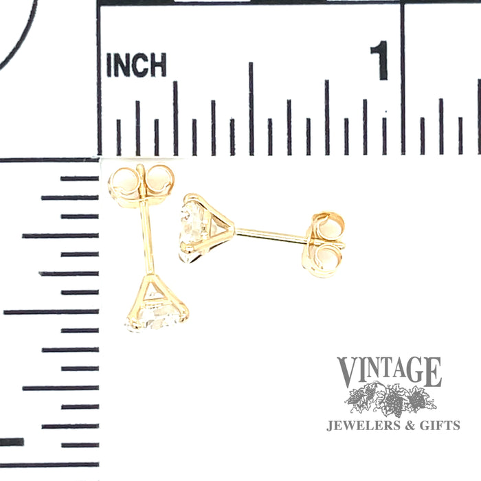 14 karat yellow gold 1.5 carat total weight lab grown round diamond pierced stud earrings, measurements