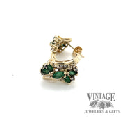 14 karat yellow gold Emerald with diamond cluster half hoop earrings