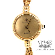 Estate 14 karat yellow gold ladies Baume & Mercier watch with chain bracelet, close up