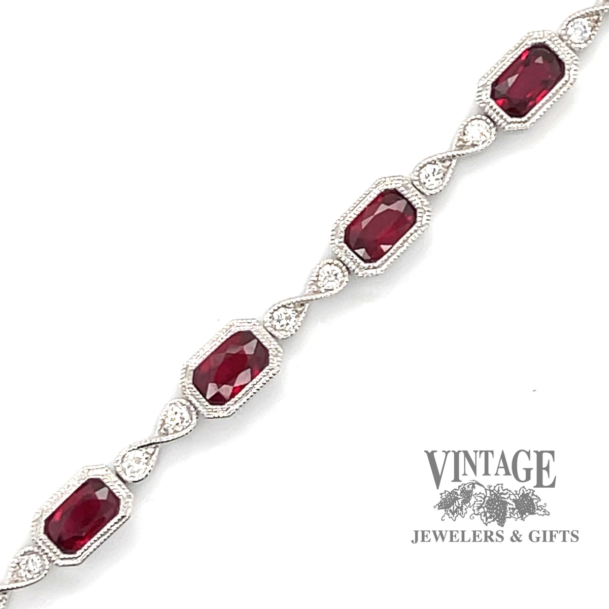 18ct White Gold Halo Diamond and Ruby Bracelet - Southend Discount Gold