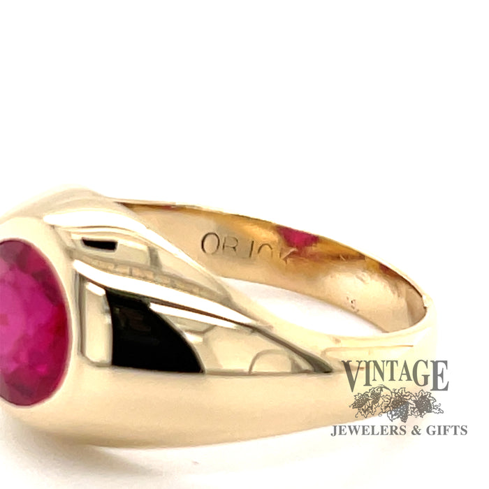 Ostby & Barton 10 karat yellow gold synthetic ruby ring, showing hallmark