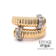 18 karat yellow gold fluted bypass diamond ring