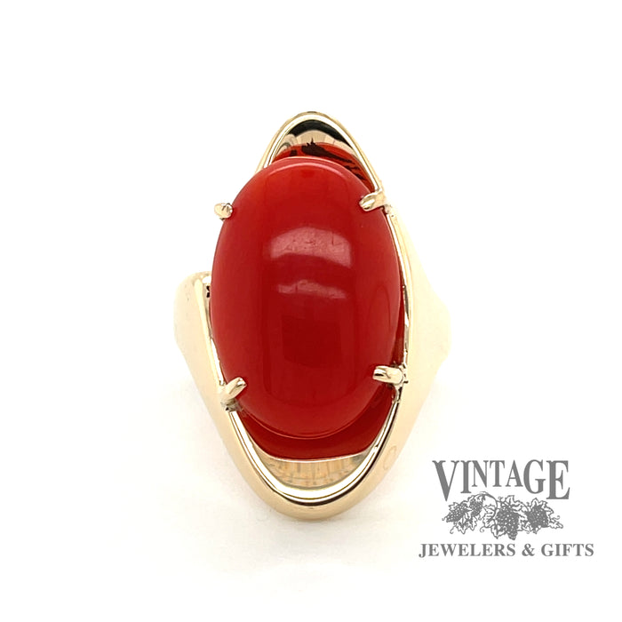 Red coral 14ky gold contemporary ring