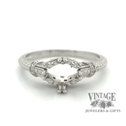14 karat white gold Edwardian inspired diamond  semi-mount ring