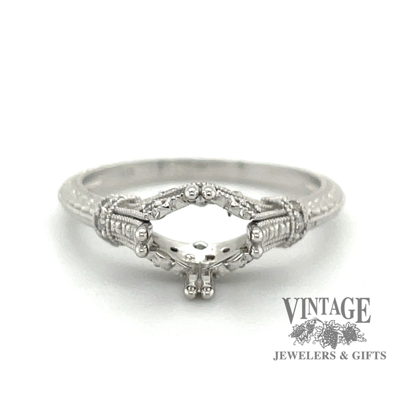 14 karat white gold Edwardian inspired diamond  semi-mount ring