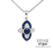 14 karat white gold natural blue sapphire and diamond necklace