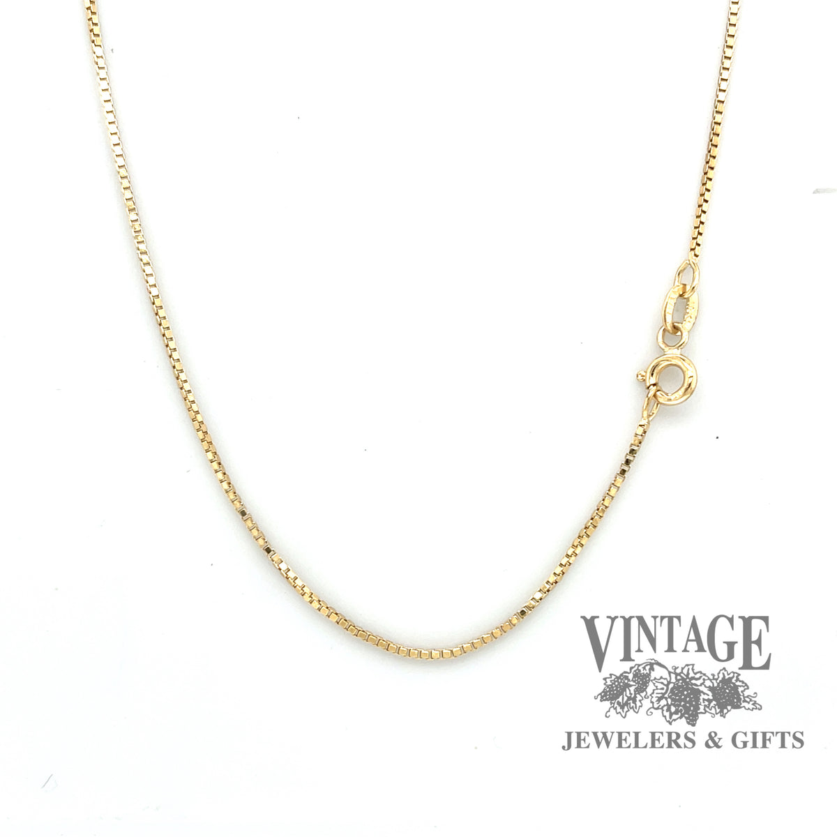 10k Yellow Solid Gold Mirror Box Chain Necklace， 0.45mm， 16-