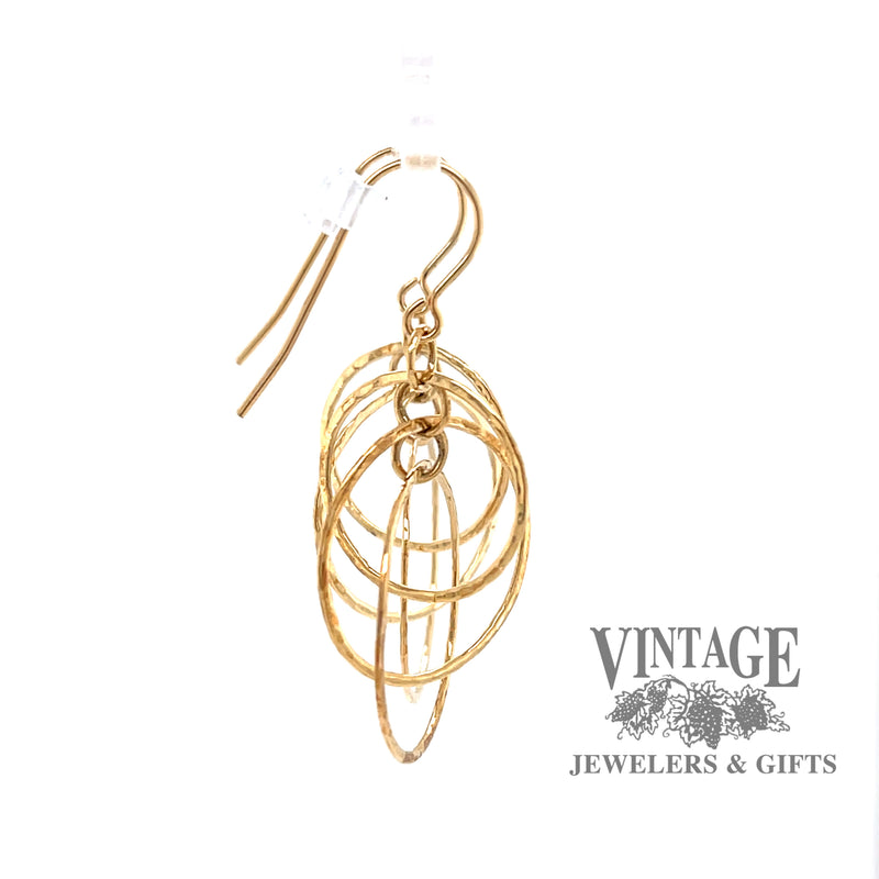 Hammered 14k multi hoop drop earrings side