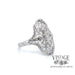 Vintage filigree 18k white gold and diamond ring, side view