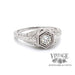 Edwardian inspired 14 karat white gold ring with .25ct diamond center, angled front view
