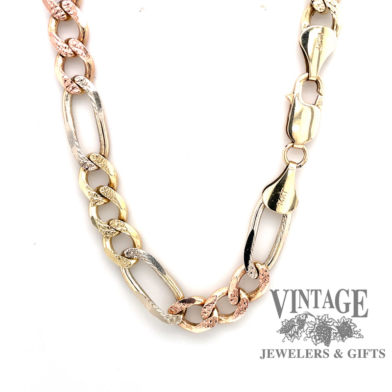 14k 22" tri-color large figaro link chain