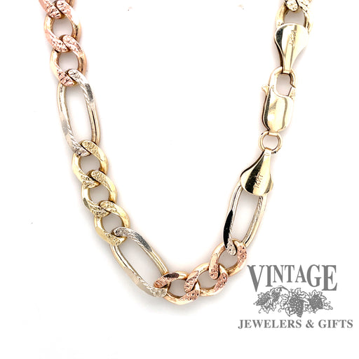 14k 22" tri-color large figaro link chain