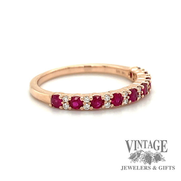 Ruby and diamond 14kr gold ring angle