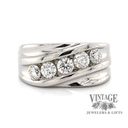 14 karat white gold diagonal 5 stone diamond ring, top