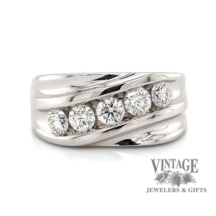 14 karat white gold diagonal 5 stone diamond ring, top