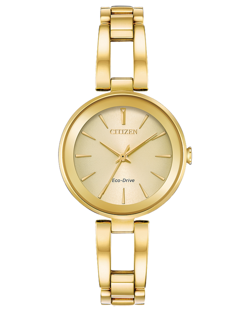 Ladies Eco drive yellow tone watch with fashion bracelet