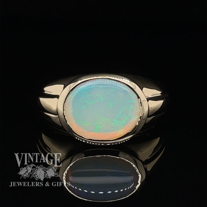 14 karat yellow gold 3.8ct oval opal signet style ring