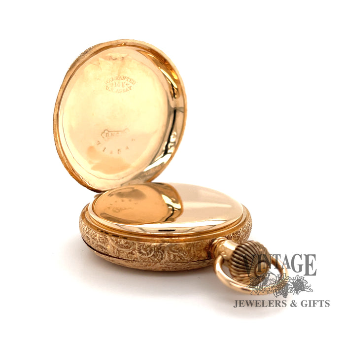 Antique Elgin 14ky gold hand engraved pocket watch