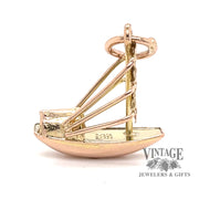 14 karat yellow gold estate Chinese junk boat charm, side view