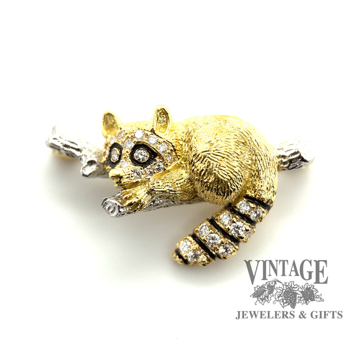 Tiffany & Co. vintage Raccoon 18 karat yellow gold and platinum diamond pin