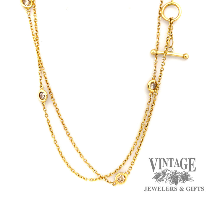  14k gold yellow  40” diamond station chain, shown doubled
