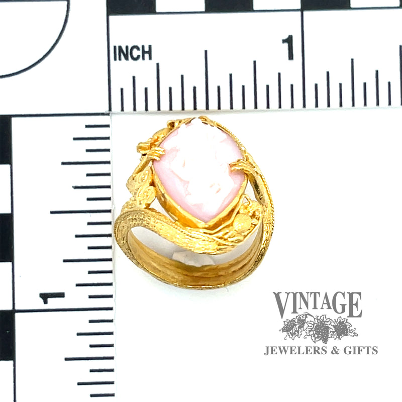 24 karat yellow gold marquise cameo dragon bypass ring, with measurements