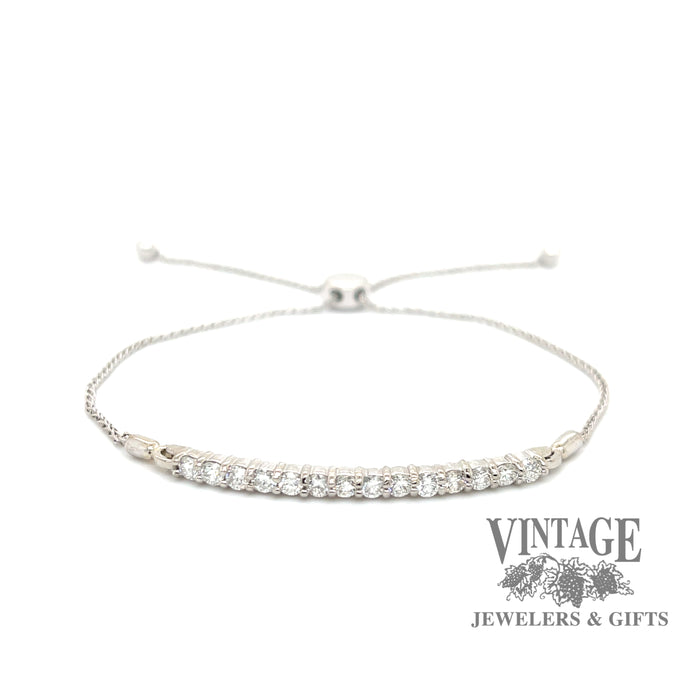 14 karat white gold diamond bar bolo bracelet with adjustable clasp