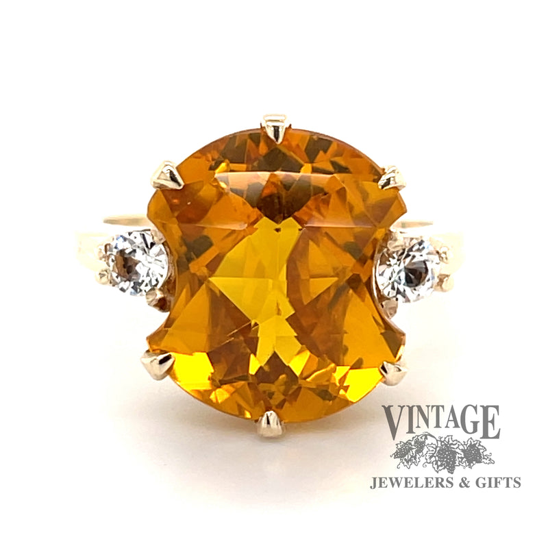 Checkerboard fancy cut citrine 10ky Ring