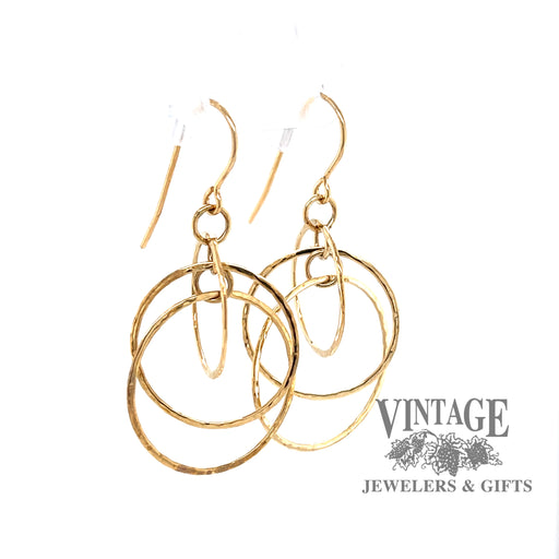Hammered 14k multi hoop drop earrings