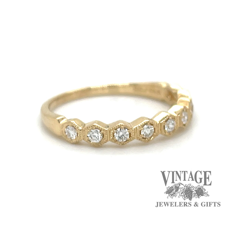 Hexagonal brilliant cut diamond settings 14ky gold ring