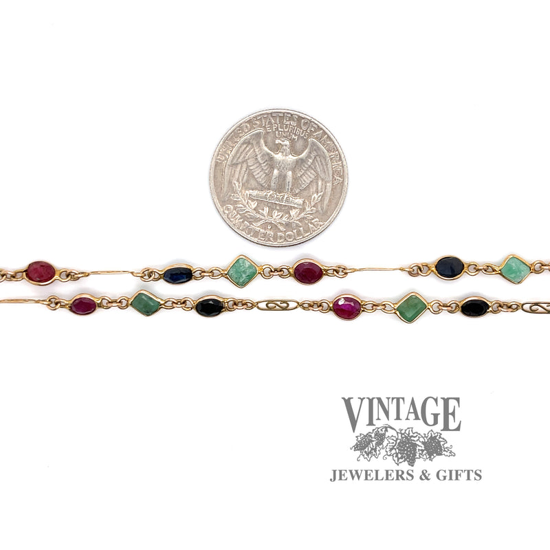 Ruby, Emerald, Sapphire 14ky gold necklace
