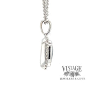 14 karat white gold 1.02ct aquamarine diamond halo pendant, side view