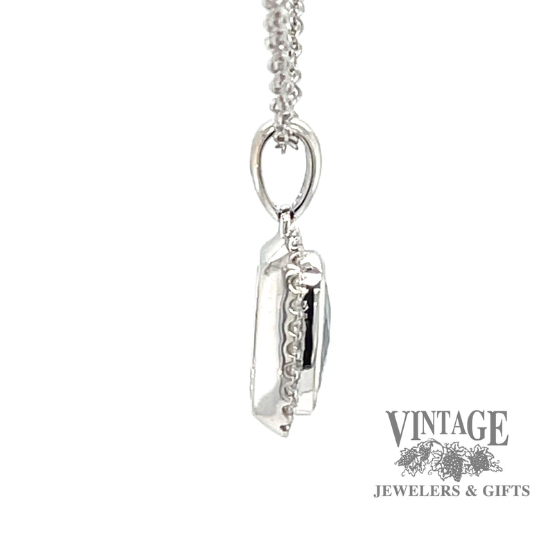 14 karat white gold 1.02ct aquamarine diamond halo pendant, side view