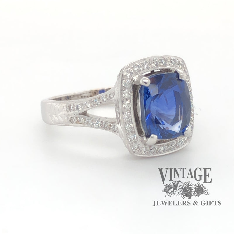 2.96 carat sapphire and diamond 18 karat white gold ring