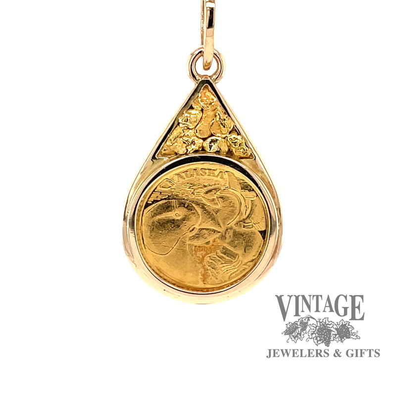 14 karat yellow gold estate state of Alaska 1/10 oz commemorative coin pendant