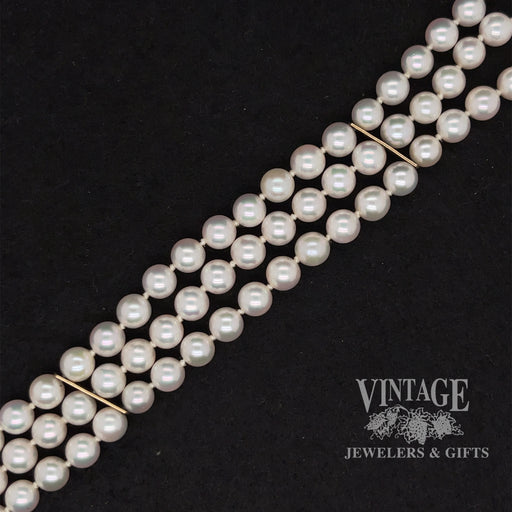 14 karat yellow gold 3 strand pearl fancy clasp bracelet