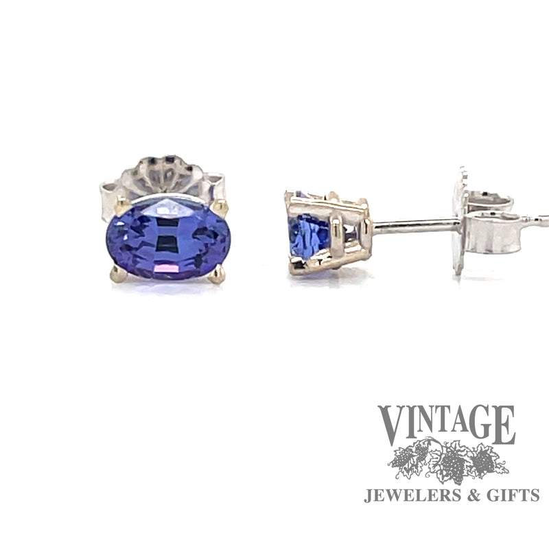 14 karat white gold oval tanzanite earrings 
