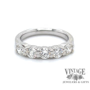 5-Diamond wedding band in 14 karat white gold, front view