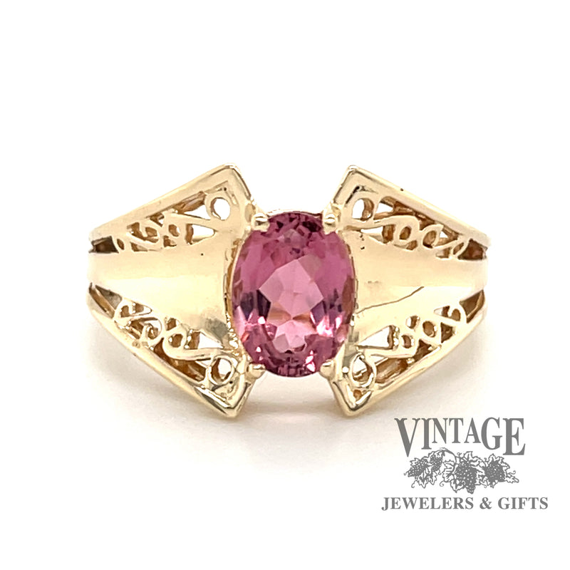 10 karat yellow gold 1.16ct Pink tourmaline filigree ring